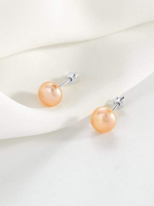 ES1710 [Orange Platinum Medium] 925 Sterling Silver Imitation Pearl Round Minimalist Stud Earring